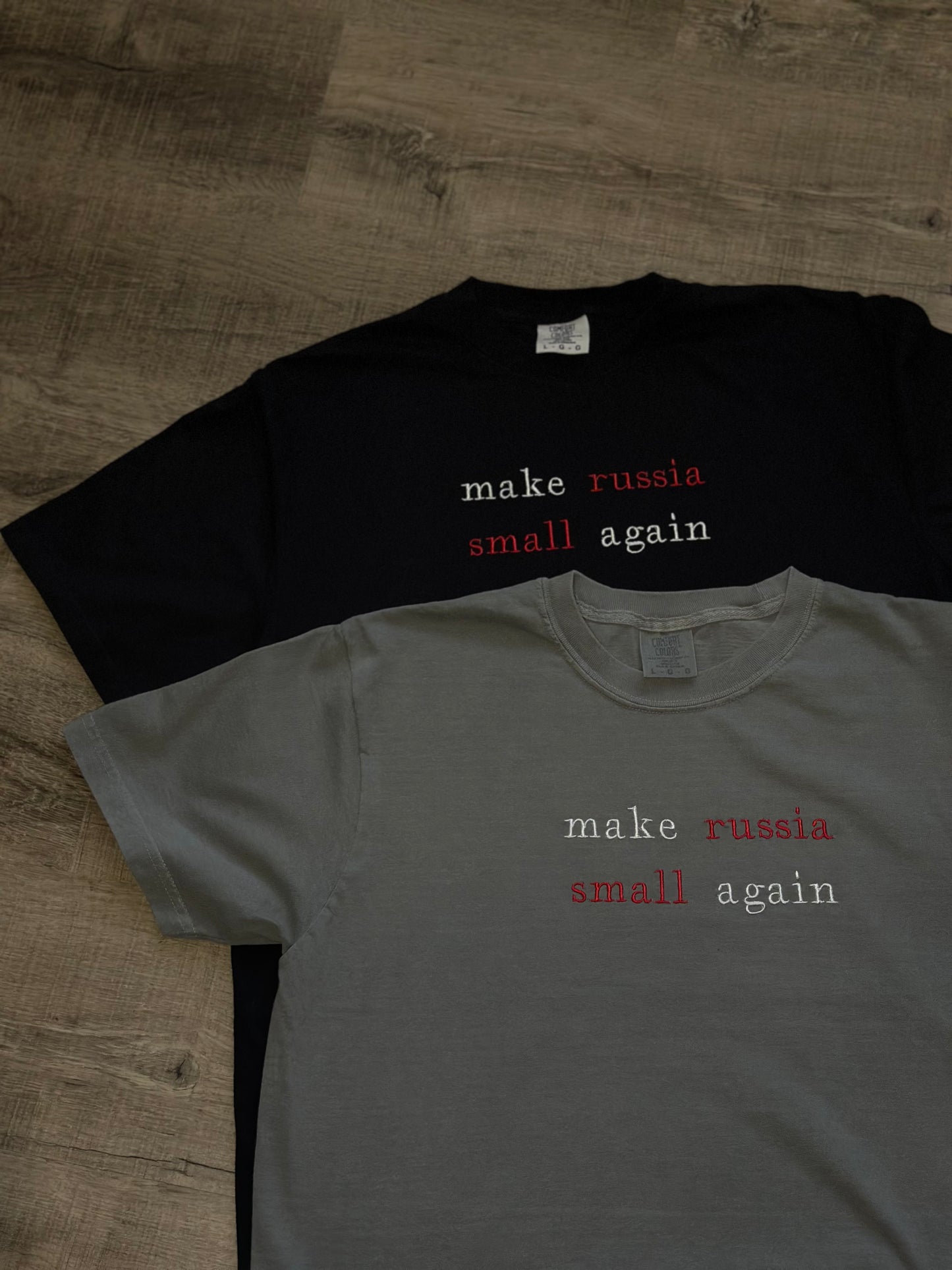 Embroidered t-shirt make russia small again